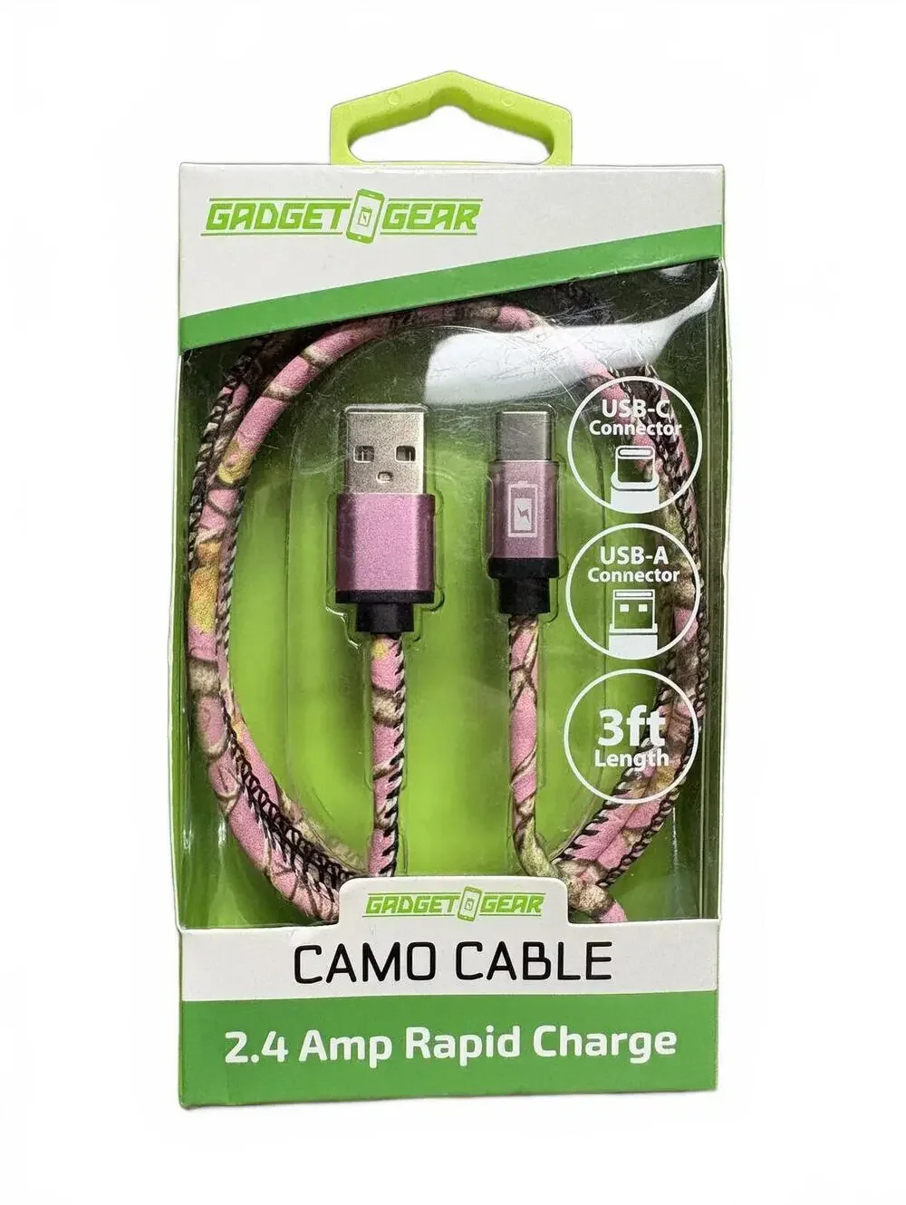 Gadget Gear Camo Cable – 3ft USB-A to USB-C Rapid Charge Cable